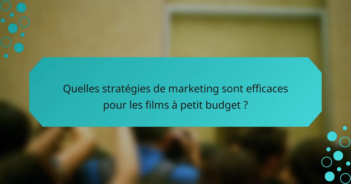 Quelles stratégies de marketing sont efficaces pour les films à petit budget ?