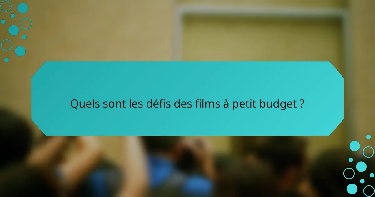 Quels sont les défis des films à petit budget ?